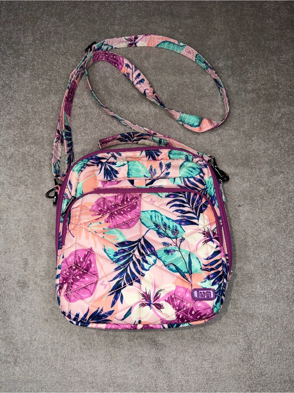 Floral Quilted Crossbody Bag - Pink Tropical Print